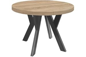 ‎DEKORI MÖBEL Dekori Möbel Runder Ausziehbarer Tisch für Esszimmer mit Holzbeinen, Pero, Loft-Stil, Skandinavische, Durchmesser Varianten: von 90 bis 220 cm (Eiche Sonoma/Schwarz, 100/150 cm)