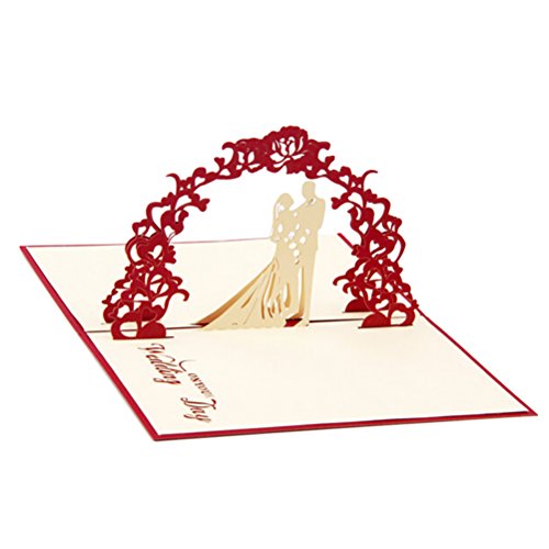 LUOEM 3D Pop up Sweet Heart Love Laser Cut Wedding Gift Greeting Wishes Invitation Card with Envelope - Wedding Invitations (Red)