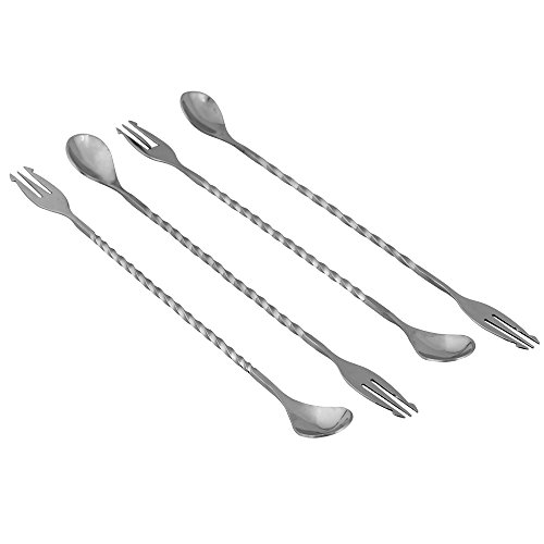 Satz von 4 Mischen Edelstahl Löffel mit Gabel von Kosma-Cocktail Löffel mit Twisted Bar|Robuste Spülmaschinenfest Löffel - 2