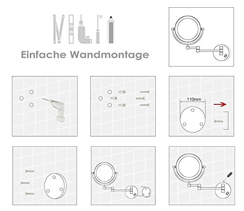 Auxent Kosmetikspiegel mit LED Beleuchtung und 1-/ 5-facher Vergrößerung aus Kristallglas, Edelstahl und Messing, Doppelseitig, Rostfrei, Schminkspiegel Beleuchtet für Badezimmer, Kosmetikstudio, Spa und Hotel - 7