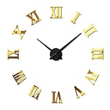 XJYA Moderne Mute DIY große Wanduhr 3D Aufkleber Home Office Decor Geschenk,Gold
