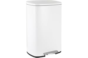 LIFERUN Poubelle, 50 l, en acier inoxydable, avec couvercle, fermeture amortie, grande poubelle à pédale, amovible, isolation des odeurs, pour cuisine, salle de bain, bureau, blanche