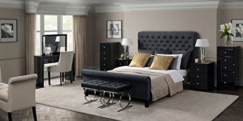 MY-Furniture Venezianischer verspiegelter Schminktisch/Konsole mit schwarzem Hochglanzspiegel + Dreifach klappbarer Frisierspiegel + Hocker - 2