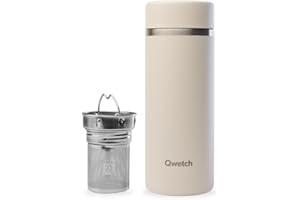 Qwetch - Théière Isotherme Nomade 400ml - Infuseur avec 2 Filtres - 12h Chaud / 24h Froid - Étanche, Réutilisable & Durable - Pour Thé, Café, Tisane, Fruits (Sable)