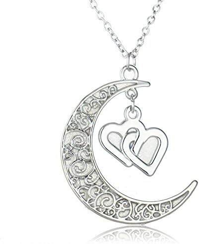 WANYAO 1PCS Out Pendant Jewelry Lady Luminous Glowing Glow In The Dark Moon Pendant Necklace I Love Grandma Sister Pattern Hollow Cute Necklace