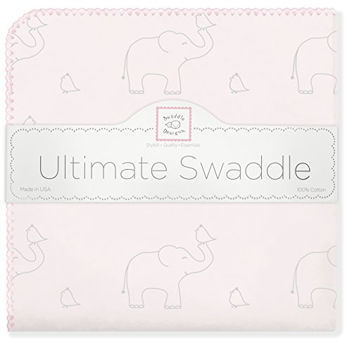 SwaddleDesignsUltimate Swaddle Blanket, Premium Cotton Flannel, Sterling Deco Elephants on Sunwashed Pink
