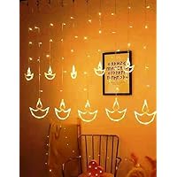 Blackcherry 10 Diyas 114 LED Curtain String Lights Window Curtain Lights with 8 Flashing Modes Decoration for Diwali,- 2…