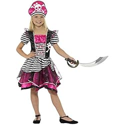 Smiffy'S 21981M Disfraz Perfecto De Pirata Para Chica Con Vestido Y Sombrero, Negro / Rosa, M - Edad 7-9 Años