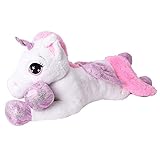 El caballo de peluche tiene el color blanco con patas púrpura, púrpura mane y 47 cm de largo cola. Los ojos gigantes son bordada de alta calidad