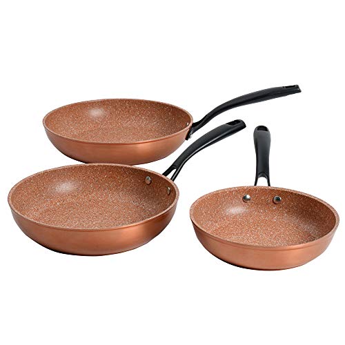 ProCook Granite - Set Poêles 20cm 24cm 28cm Induction - Revêtement antiadhésif Effet Pierre Cuivré - Garantie Sans PFOA - Manche Isolant Bakélite - Série 3 pièces