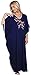Jersey Embroidered One Size Satin Trim Kaftan in Navy