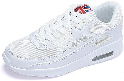 Peggie House Ladies Running Trainers Air Tech Ladies Trainers Womens Shock Absorbing Trainers Running Fitness Sports Gym Training Shoes-White, Size 3UK 35EU