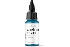 Arts & You Pintura Acrílica Textil 60ml Ideal para pintar Ropa y Tejidos | Pintura Fluida para manualidades en tela | Adhesión en Tejidos muy duradera (36 Turquesa)