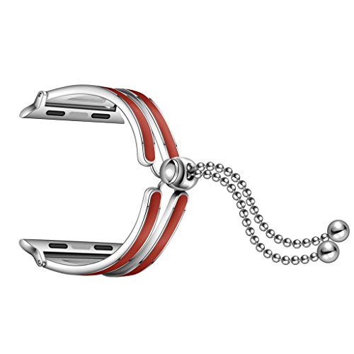Preisvergleich Produktbild Mumuj Metall Armband, Apfel Armband Gliederarmband Kristall Strass Diamant dekorativer Verstellbares Schmuck Armreif Uhrenarmband Edelstahlband für Apple Watch 4 44mm (Rot)
