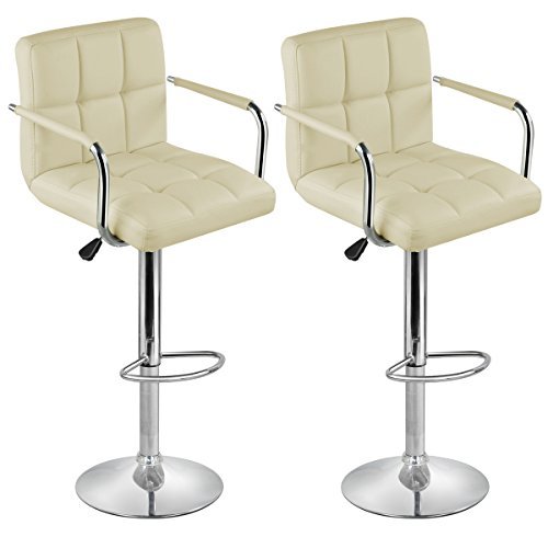 Tinxs Cream Executive PU Leather Swivel Galaxy Stool Kitchen Breakfast Bar Barstool Chair Stool (2pcs)