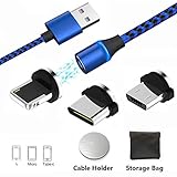 Carga rápida: salida de cable de 5 V / 2,4 A (máx.), Carga rápida de 1 、 1 hora (hasta el adaptador de 2,0 A o superior), carga estándar de 2 1.5 1,5 - 2 horas (adaptador 1A-2,0A), Nylon magnético 3 en 1 Los cables trenzados del cargador tienen un valor de resistencia más bajo, que es más rápido que la mayoría de los otros cables USB. Tenga en cuenta que no hay sincronización de datos