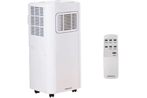 Daewoo 7000 BTU Portable 3-in-1 Air Conditioning Unit with LED Display, Remote Control, 24hr Timer, 2 Fan Speed Settings for Home/Small Office-White [Energy Class A], COL1317