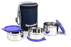 Signoraware Executive Stainless Steel Lunch Box Set, Set of 3, Violet