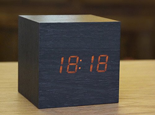 Monkey Cases® LED Holz Wecker in SCHWARZ mit GELBEM LED - Würfel - Cube - Uhr - clock - NEU - ORIGINAL