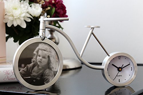 Elegant Aluminium Desk Table Clock Bicycle Bike Shape Figurine Ornament Sculpture Statue Silver 15 x 10cm Gift Idea Home Decoration