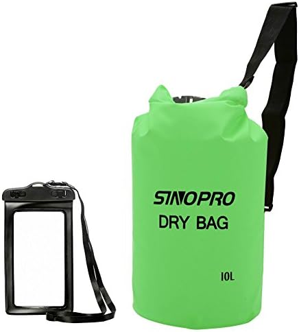 SinoPro Waterproof Dry Bags + Waterproof Waist Pouch, Perfect for Kayaking / Boating / Canoeing / Fishing / Rafting / Swimming / Camping / Snowboarding (Green, 10L)