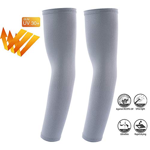 Mangas para brazos, protección UV Letopro Bloque solar Enfriamiento Cubierta de la mano Mangas antideslizantes para ciclismo, golf, conducción, pesca, regalos para hombres, mujeres, niños 1 par (gris)