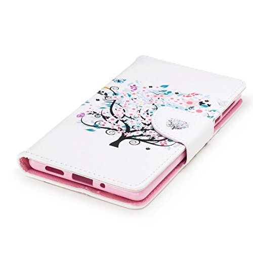 LEMORRY Nokia 3 Hülle Tasche Ledertasche Flip Beutel Haut Slim Bumper Schutz Magnetisch Soft SchutzHülle Weich Silikon Cover Handhülle Schale für Nokia 3, Kunstbaum - 4