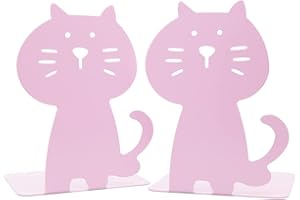 BOERNI Cute Cartoon Sitting Cat Shape Bookends Metal Book Ends Books Holder Desk Organizer for Kids Gift Home Office Decoration