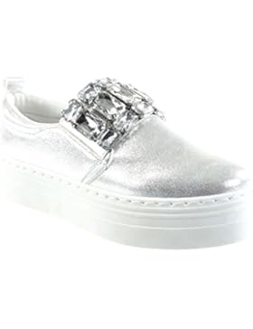 Angkorly - damen Schuhe Sneaker - Plateauschuhe - Schmuck - Strass - glänzende flache Ferse 4 CM
