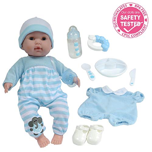 JC TOYS - Poupée - Corps Souple. Bleu. avec Accessoires Plusieurs. ABREN et cierran Les Yeux., Multicolore