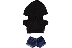 niannyyhouse Svarta huvtröjor med ficka mörkblå jeans 20 cm (7,8 tum) plysch humanoid fyllda dockkläder