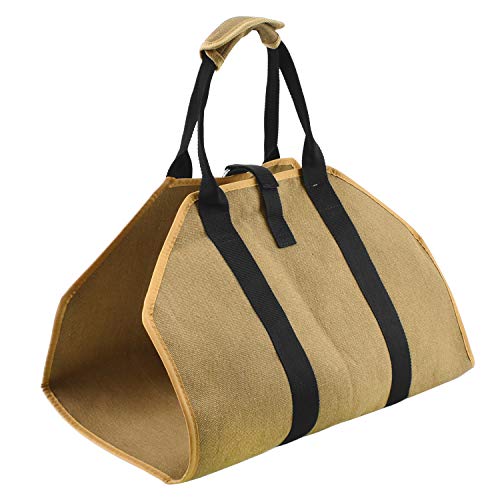 Portador de Troncos de Leña, ArfBear Bolsa de Almacenamiento de Lona Plegable con Manija de Bloqueo Antideslizante Portador de Madera de Servicio Pesado