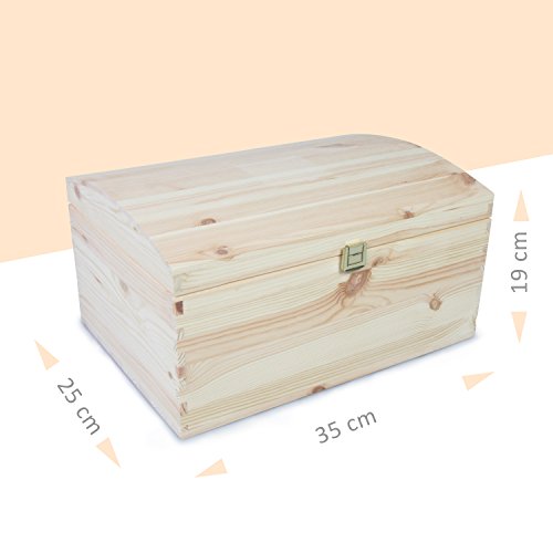 VENKON – Holztruhe mit gewölbtem Deckel aus Massivholz mit Metallverschluss – Kiefer naturbelassen unbehandelt – ca. 35 x 25 x 19 cm - 8