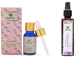 SARVA by Anadi Combo of 100% Pure Rosemary Essential Oil ( 15 Ml) & Rosemary Mist / Toner (100 Ml) for Hair Growth & Skin | Naturally Rejuvenates Skin, Antidandruff, Suitable For All Skin Hair Types