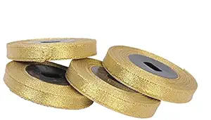 Birthday Popper Golden Satin Zari Ribbon (Set of 4; 1/4 inch) Ribbon Roll DIY Gifts Crafts Ribbon for Christmas/Wedding Birthday Gift Wrapping Party Decoration Supplies Kids Baby Show Party Gift