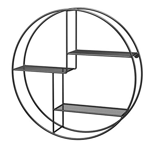 SONGMICS Étagère Murale Ronde, Étagère Flottante à 3 Niveaux, 55 x 12 cm (Ø x P), pour Salon, Bureau, Cuisine, Décorations, Livres, Style Industriel, en Métal, Noir LFS01BK