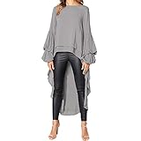 TEBAISE Damen Unregelmäßige Strick Oversize Langarm Pullikleid Longshirt Top Minikleid Lose Asymmetrisch Jumper Sweatshirt Pullover Bluse Oberteile Tops