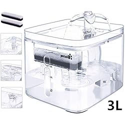 Pecute Fontaine à Eau pour Chat Chien 3L, Électrique et Silencieuse, Fontaine à Fleur pour Chat, Distributeur Eau pour Chat avec 2 Filtre, Transparent