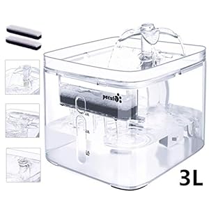 Pecute Fuente de Agua para Gatos y Perros 3L Transparente Automático Dispensador Bebederos Gatos, 3 Modos de Agua, 40dB súper silencioso, Pack de 2 Filtros de Carbón