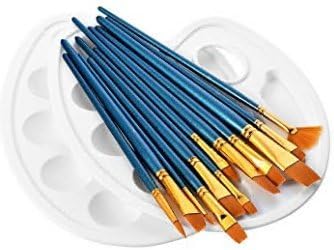 Caomoa Set of Paint Brush of 12 Different Sizes with Palette and Palette Knife for Oil Painting / Watercolor / Gouache (B)