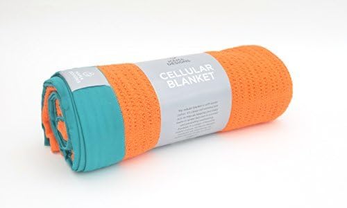 Mama Designs 100% Cotton Cellular Blanket - Ideal for Pram or Crib use - Orange with Teal Trim Design -70cm x 90cm