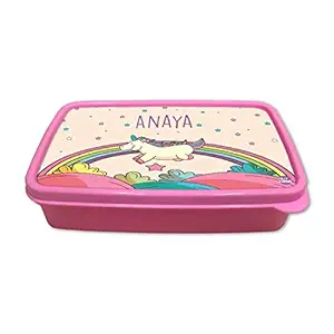 Nutcase Personalized Snack Box for Kids School Customized Plastic Lunch Box for Girls - Ideal Return Gifts for Birthday - Rainbow Horse