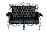 Mahagoni/Leder silber/schwarz Barock Sofa X Grande 2 Sitzer silber/schwarz