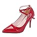 Produktbild Deloito Mode Damen Pumps Sexy Flacher Mund Kreuzgurt Spitzkopf Rutschfest Dicke Ferse Schnalle Stiletto Einzelne Schuhe (Rot,37 EU)