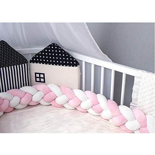 Preisvergleich Produktbild Bettumrandung Stoßstange Baby Nestchen 4 Stränge Weben Bettumrandung Kantenschutz Kopfschutz Kinderbett Dekoration 2m / 3m (Pink + Pink + Weiß + Weiß,2m)