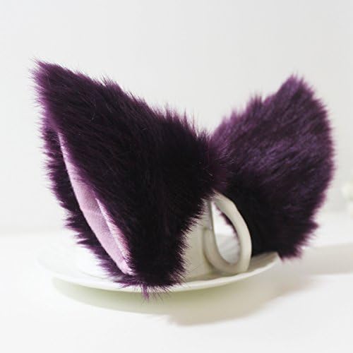 Lolita Anime Cosplay Costume Fluffy long fur Party Neko Cat ears Hair clip (Purple)