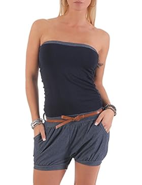 malito Jumpsuit kurz im Jeans-Look Uni-Farben 9640 Damen One Size