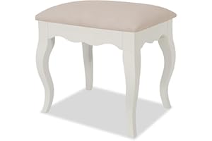 ROMANCE ANTIQUE WHITE FURNITURE Romance Dressing Table Stool, upholstered stool with biscuit colour cushion seat (antique white)