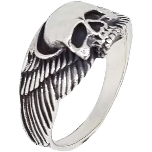LISNION 925 Sterling Silver Skull Ring - Heavy Biker Punk Ring For Men