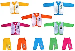 GREEN TEE Baby Boys Cotton Top and Bottom Sets (Multicolour, 3-6 Months) - Pack of 5